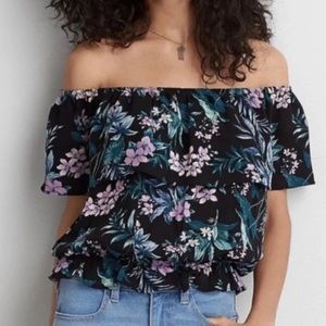 American Eagle Outfitters SMALL floral top black green pink.